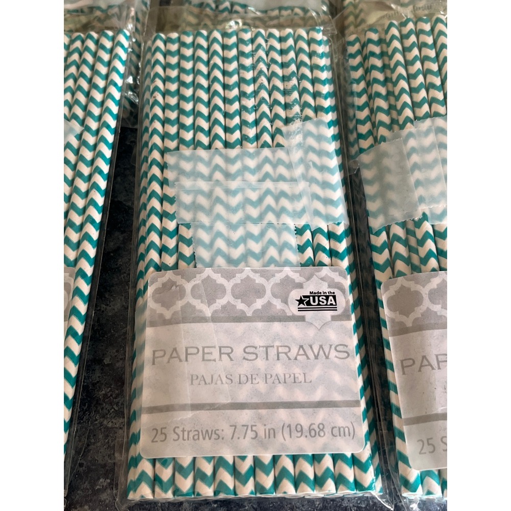 10 Pack Aqua Chevron Paper Straws 250 Count 7.75 In Made in USA Walmart WM091588